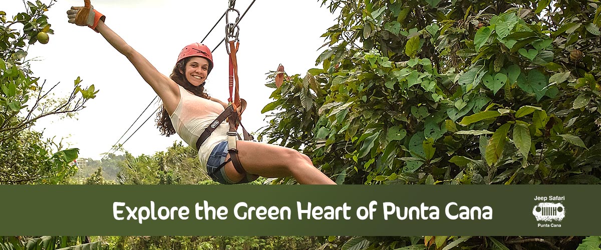 girl on a zip line on an eco tour in punta cana