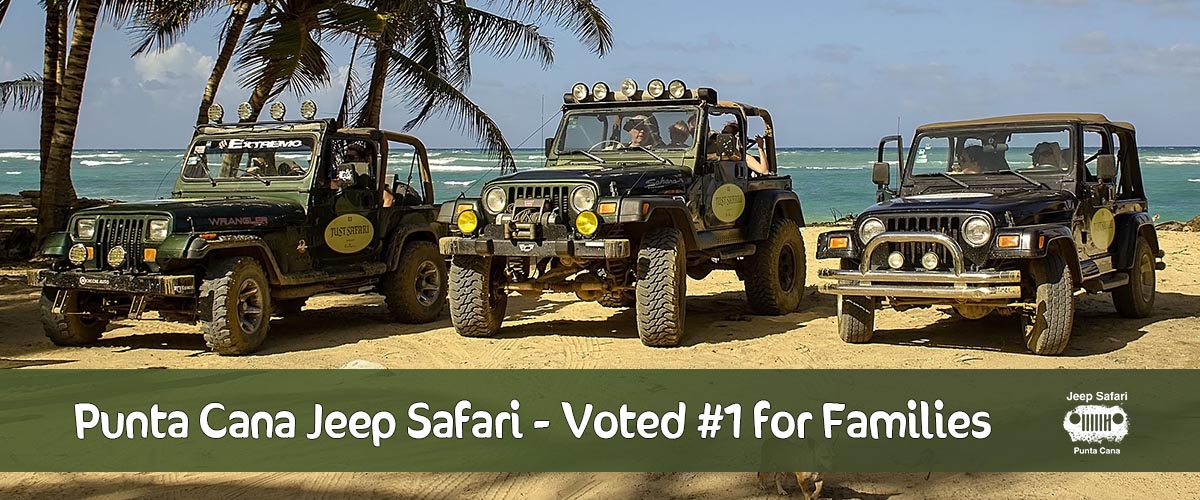 punta cana jeeps with families on the beach